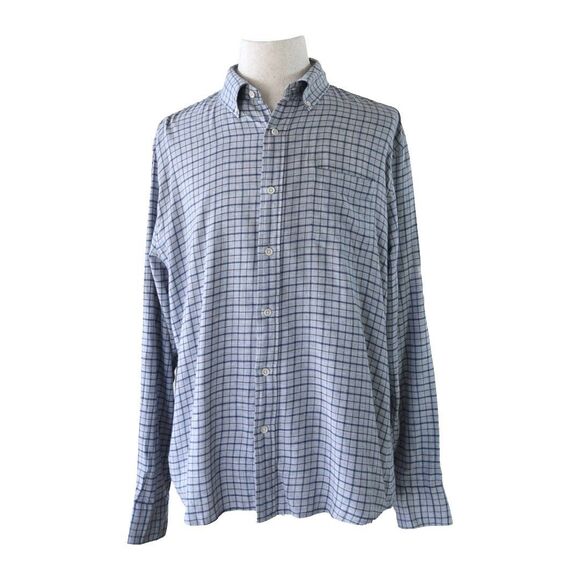 Faherty Brand Blue Gray Check Button Down Shirt Men’s XL 100% Cotton Soft Flanne - Picture 1 of 10